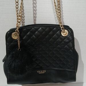 GUESS Quilted Black Chain-Handle Shoulder Bag